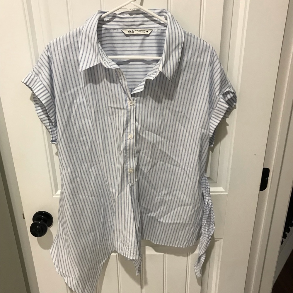 ZARA Tie Waist Pinstripe Shirt
